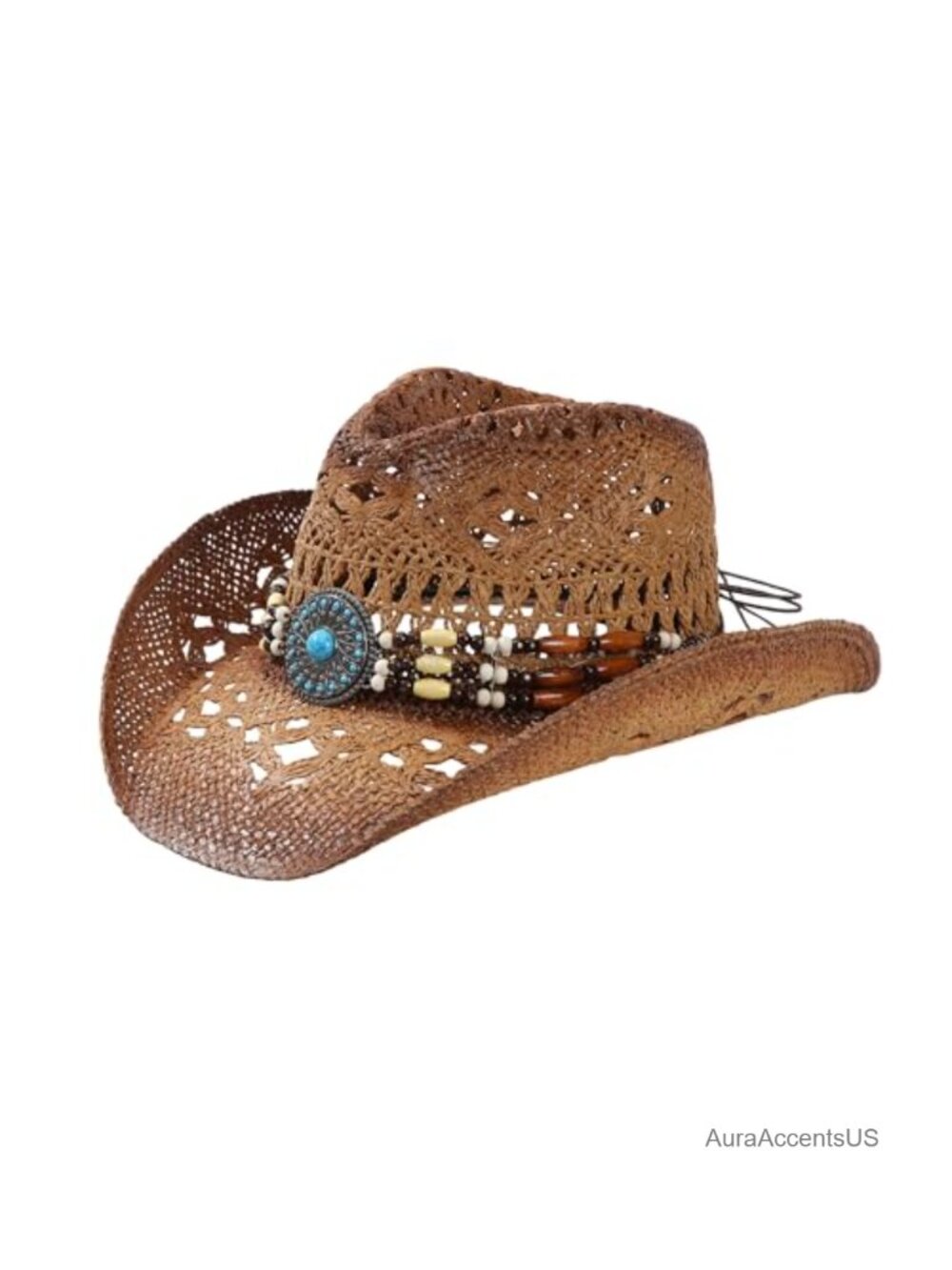 Straw Cowboy Hat with Wide Brim Adjustable Chin Strap Western Rodeo